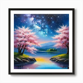 Cherry Blossoms By The Lake 8 Art Print