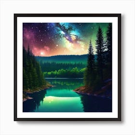 Night Sky Over Lake 14 Art Print