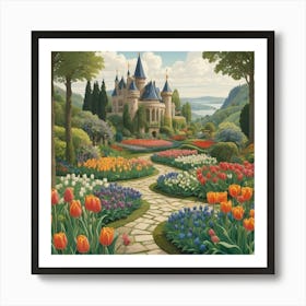 Tulips And Castle 2 Art Print