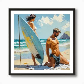 Man And Woman On The Beach, Vincent Van Gogh Style Art Print