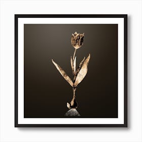 Gold Botanical Tulip on Chocolate Brown n.4102 Art Print