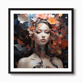 Woman With Flowers On Her Head 5 Art Print