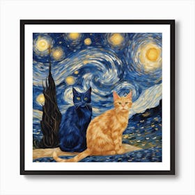 Starry Night Cats 1 Art Print