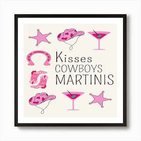 Kisses Cowboys Martinis Art Print