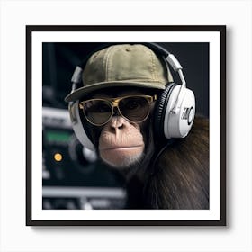 Chimpanzee With Headphones Art Print