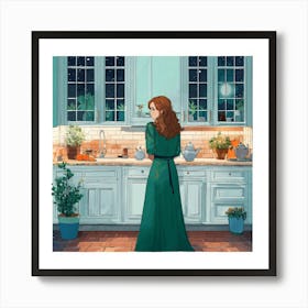 Girl In A Green Dress 7 Art Print