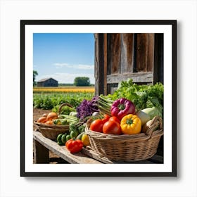 Assorted Vegetables In Peak Season Diverse Lush Greens Ripe Red Tomatoes Plump Purple Eggplants Art Print