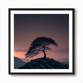 Single Tree On Top Of The Mountain (63) Art Print