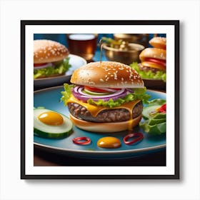Hamburgers On A Plate 3 Art Print