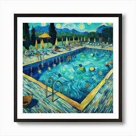 Starry Night At The Pool 1 Art Print