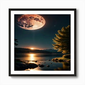 Full Moon Over Lake Art Print