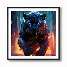 Abstract Expressionism Black Panther Charging At Camera Art Print