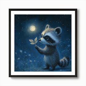 Curious Raccoon with Heart Leaf Backdrop 3 Art Print