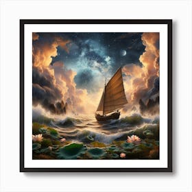 Sailing boat with ominous sky Art Print