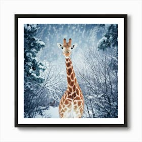 Firefly Happy, Giraffe, Winter, Snowing, Wonderland, Joy, Snowflakes, Magical, Animal, Nature, Whims (1) Art Print