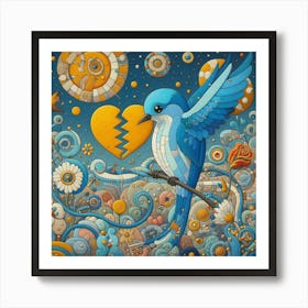 Blue Bird With Broken Heart 1 Art Print