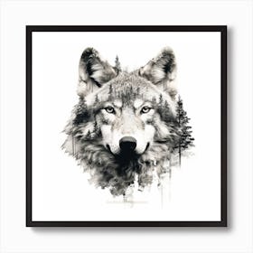 Wolf Double Exposure Art Art Print