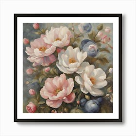 Roses And Blueberries Art Print