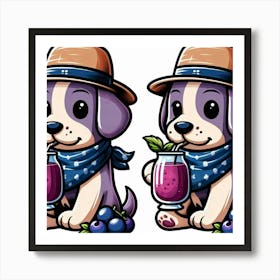 Two Dogs Drinking Blueberry Juice Art Print