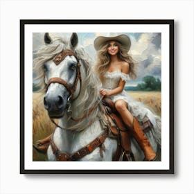 Cowgirl On Horse 1 Art Print