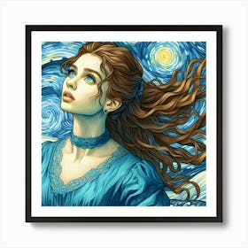 Starry Night Girl Art Print