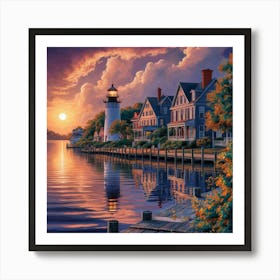 Lighthouse At Sunset Art Print