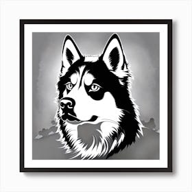 Husky Dog,  Black and white illustration, Dog drawing, Dog art, Animal illustration, Pet portrait, Realistic dog art Art Print