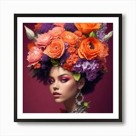 Afro-American Woman With Flowers On Her Head Art Print