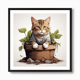 Cat In A Pot 2 Art Print