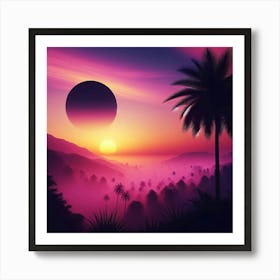 Purple Sunset With Palm Trees Art Print