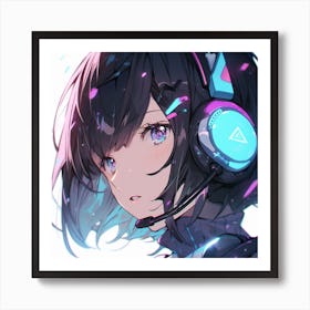 Anime Girl With Headphones 1 Art Print