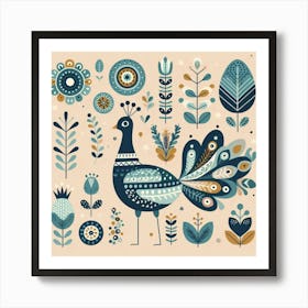 Scandinavian style, Peacock 2 Art Print