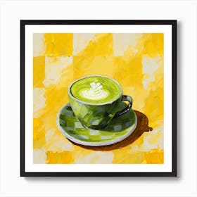 Matcha Latte Yellow Checkerboard 1 Art Print