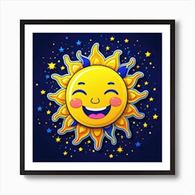 Lovely smiling sun on a blue gradient background 98 Art Print