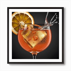 Aperol Spritz Cocktail With Ice Cubes Art Print