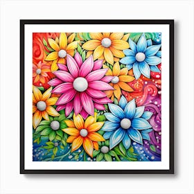 Colorful Flowers On A Colorful Background Art Print