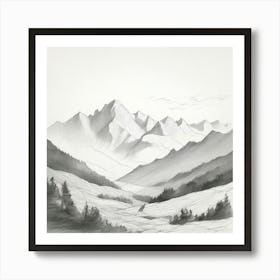 Mountain Ranges Simple Pencil Outlines Of Mountain Ranges Art Print
