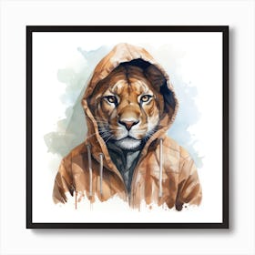 Watercolour Cartoon Cougar In A Hoodie 2 Art Print