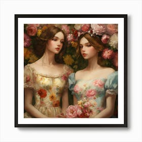 Shabby Floral Girls In The Style Of Realism (4) Art Print