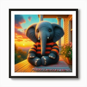 Elephant Sitting On Porch 1 Art Print