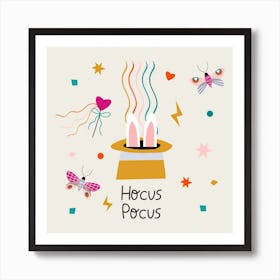 hocus pocus print with hat and rabbit Art Print