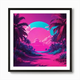 Pink And Purple Beach Scene Art Print