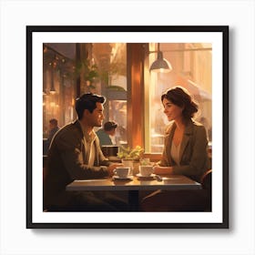 Couple Sitting At Table Art Print