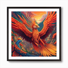 Burning Elegance: A Phoenix's Dance Art Print