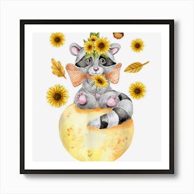 Funny Xmas Thanksgiving Sunflower Raccoon Trash Panda Lover Art Print