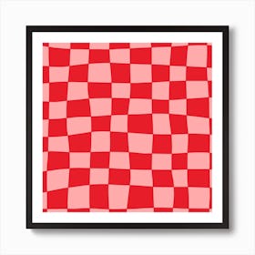 Hand Drawn Checkerboard Pattern (red/pink) Art Print
