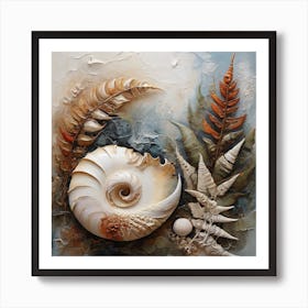 Ancient sea shell and fern 1 Art Print