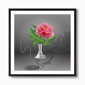 Pink Peony Flower In A Glass Flask On A Gray Background Art Print