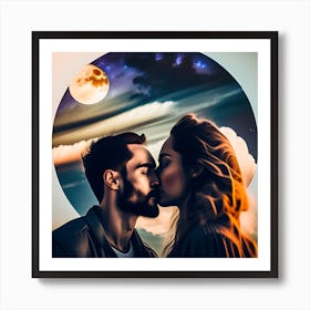 Couple Kissing In The Moonlight Art Print