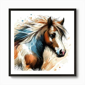 Little Pony In Creative Color Portrait Drawing 1 Art Print